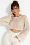 Women's Ecru Glitter Lace-Like Knit Knitwear Short Blouse Be322