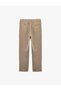 Buttoned Pique Fabric Double Leg Slim Fit Trousers with Lace-Up Waist and Pocket Detail - 4