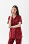 Women's Snowflake Patterned 100% Cotton Shirt Collar Short Sleeve Buttoned Pajama Set - 6