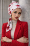 وشاح أبيض مزين بالزهور الحمراء - 2