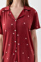 Women's Snowflake Patterned 100% Cotton Shirt Collar Short Sleeve Buttoned Pajama Set - 7