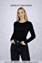 Women's Long Sleeve Crew Neck Combed Cotton Bodysuit - Black