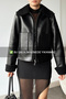 Black Double Pocket Faux Leather Biker Jacket with Faux Fur Inside Prm0408 - 2