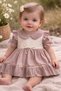 Brown Ruffled Sleeves Lace Embroidered Baby Girl Dress 22656