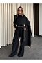 Black Belted Shawl Collar Shirt and Trousers Set - 8004