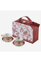 Flower Garden Red Porcelain Leather Carrying Case Coffee Cup Set 90 Ml