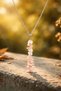 Women's Steel Chain Pink Quartz Necklace Natural Stone - 2