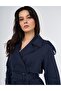 Apolet Detailed Trench Coat Dark Navy Blue - 6