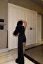 Black Zinnia Draped Slit Long Train Detail Mini Dress ATE-2565 - 2