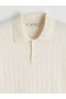 Ecru Polo Collar Short Sleeve Ribbed Men's Knit Sweater - 6