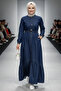 Women's Buttoned Belted Navy Blue Denim Dress