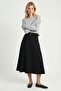 Belted Flared Long Woven Skirt Ldp0093 Dark Blue - 3