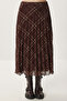 Patterned Pleated Midi Chiffon Skirt Lzv0047 Khaki Brown - 3