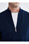 Navy Blue Stand Collar Men's Knitwear Cardigan - 3