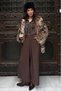 Brown Relaxed Fit Pleated Women's Skirt Trousers with Pockets Mg2693