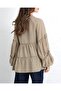 Layered Modal Shirt with Elastic Sleeves and Tie Front -Khaki - 6