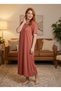 New Season Tan Summer Full-Length Design Lace Detailed Short Sleeve Plus Size (Oversized) Nightgown - 7