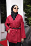 Burgundy Belted Double-Breasted Collared Casual Jacket