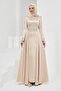 Beige Satin Evening Dress with Stones on the Front