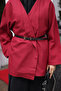 Burgundy Belted Double-Breasted Collared Casual Jacket - 4