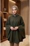 Hooded Zippered Winter Knitted Poncho 0241-01 Khaki - 3