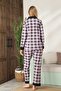Women's Pajama Set - Checkered Front Buttoned Long Sleeve Lycra 2828Ukl - 4