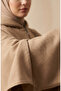 Hooded Zippered Winter Knitted Poncho 0241-03 Mink - 6