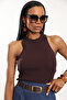 Brown Crew Neck Ribbed Undershirt 0001 - 4