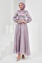 Lilac Collar Waist Stoned Balloon Sleeve Evening Dress - 3