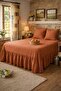 Tile Buldan Linen 3-Sided Gathered Bed Base Skirt with 2 Pillows Hotel Style Decoration Set 160 X 2