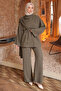 Khaki Scarf Detailed Tunic and Trousers Set