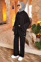 Black Zippered Tunic and Pants Modal Set - 2
