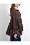 Layered Modal Shirt with Elastic Sleeves and Tie Front - Brown - 6