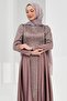 Dark Mink Satin Evening Dress with Stones on the Front - 2
