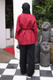 Burgundy Belted Double-Breasted Collared Casual Jacket - 5