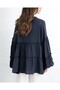 Layered Modal Shirt with Elastic Sleeves and Tie Front - Navy - 6