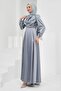 Gray Satin Evening Dress with Stones on the Front - 4