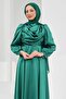 Emerald Green Satin Evening Dress with Stones on the Front - 2