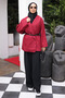 Burgundy Belted Double-Breasted Collared Casual Jacket - 3