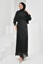Black Draped Front Cape Evening Dress