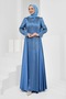 Indigo Satin Evening Dress with Stones on the Front - 3
