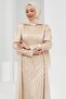 Beige Satin Evening Dress with Stones on the Front - 2