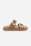 Women's Genuine Leather Gold Buckle Detailed Casual Slippers Merpe Camel Suede - 3