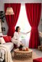 Natural Vintage Red Linen Curtain with Ruffles at the Bottom (Width X Length)-Single Panel-Without Pleats