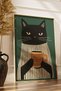 Wooden Framed Striped Cat Coffee Themed Decorative Painting, Living Room, Kitchen, Cafe, Room Wall Painting - 4