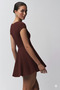 Crew Neck Short Sleeve Brown Dress - 3