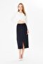 Women's Regular Waist Pocketed Buttoned Front Slit Pencil Skirt Black