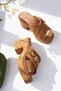 Tilda Model Genuine Leather Earth Color Cross-Band Buckle Detail Platform Thick Heel Women's Slippers