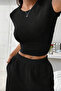 Candy Black Short Sleeve Blouse and Wide Leg Sweatpants 2-Piece Set - 4