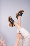 Betty Model Genuine Leather Black Perforated Ankle Buckle Platform Thick Heel Women's Sandals - 2
